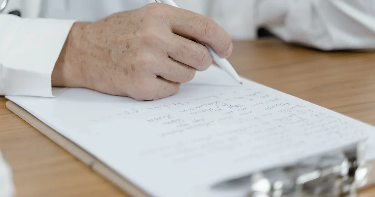 A psychiatrist taking notes during an ADHD diagnosis interview